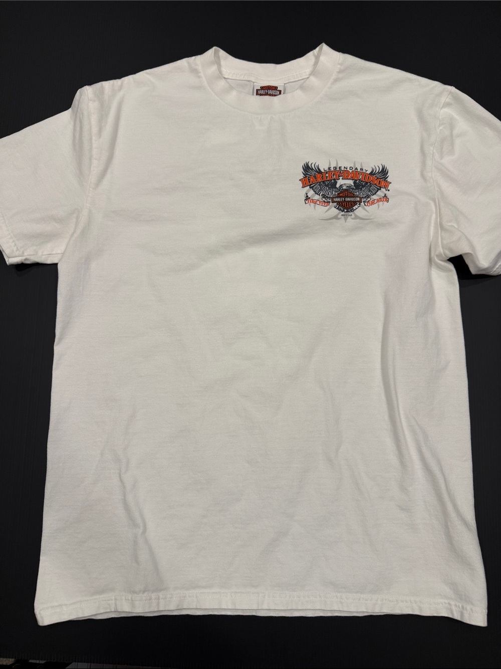 Harley-Davidson White T-Shirt with Orange & Black Chest Graphic